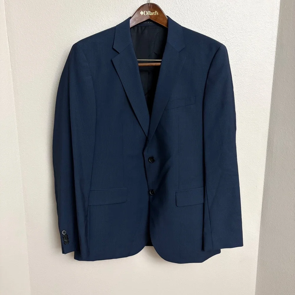 Hugo Boss Suit Jacket 40R Blue Pinstripe Virgin Wool Two Button Blazer